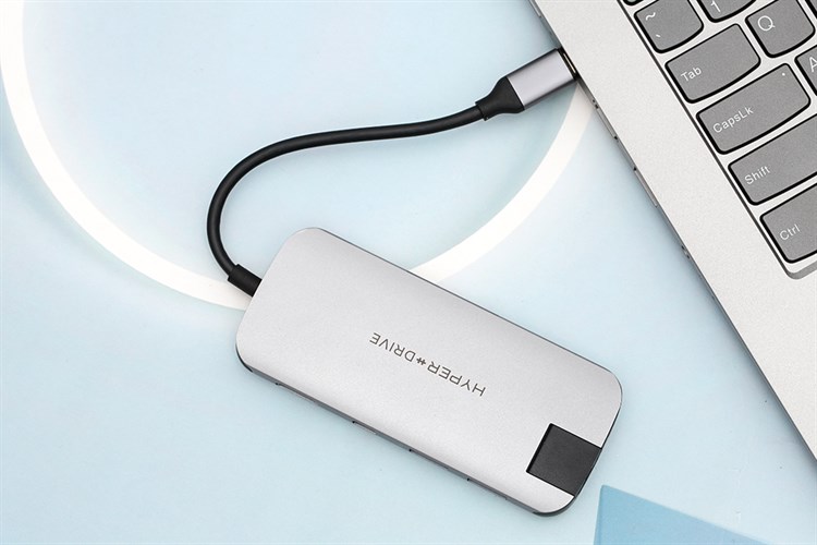Adapter chuyển đổi USB C 8 in 1 HyperDrive HD247B Màu Xám