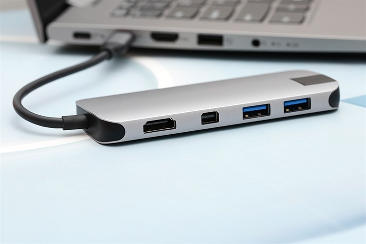Adapter chuyển đổi USB C 8 in 1 HyperDrive HD247B Màu Xám