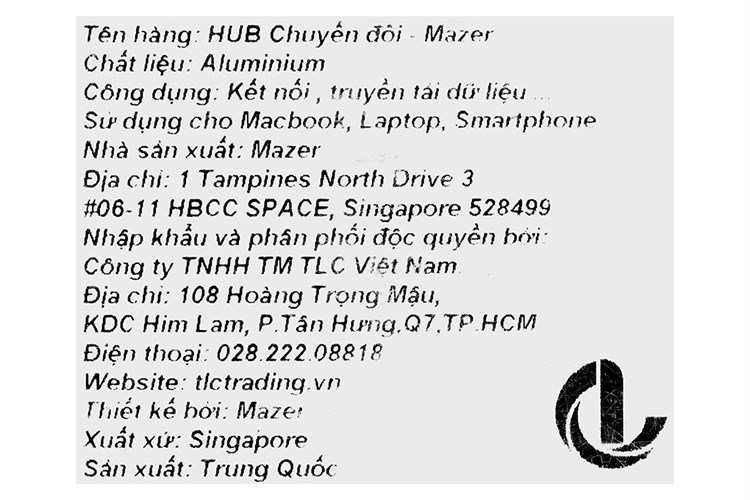 Adapter chuyển đổi USB C 5 in 1 Mazer UC2MULTI7001C Màu Đen