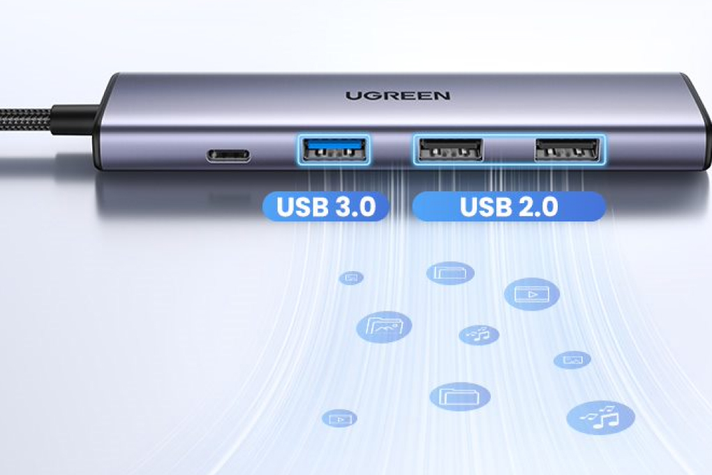 Adapter chuyển đổi Type C 5 in 1 Ugreen 15495 Màu Đen