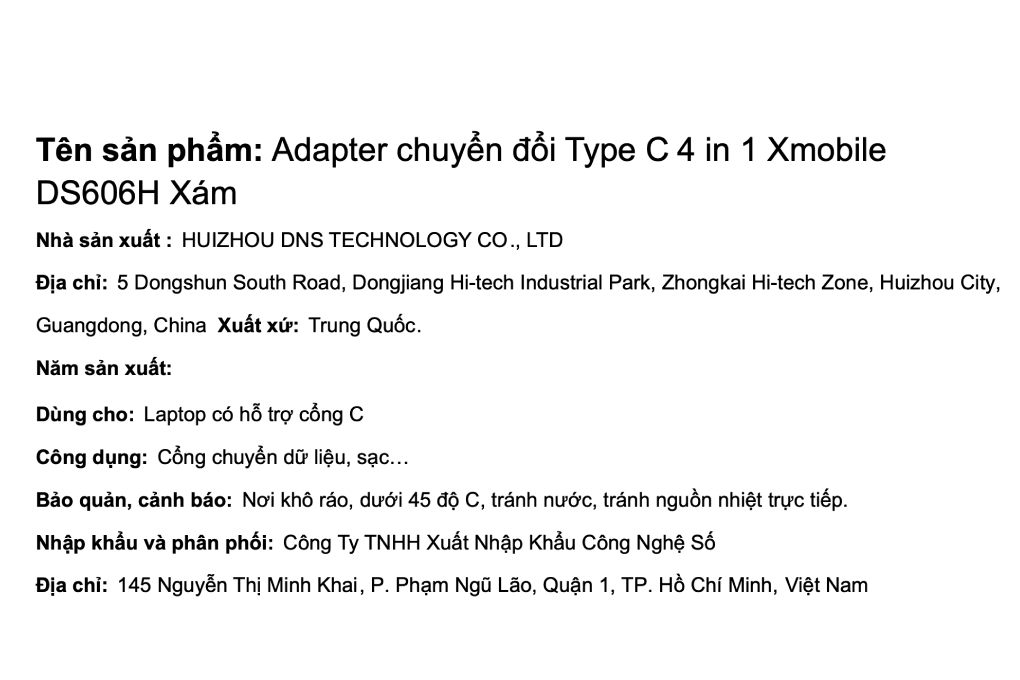 Adapter chuyển đổi Type C 4 in 1 Xmobile DS606H Màu Xám