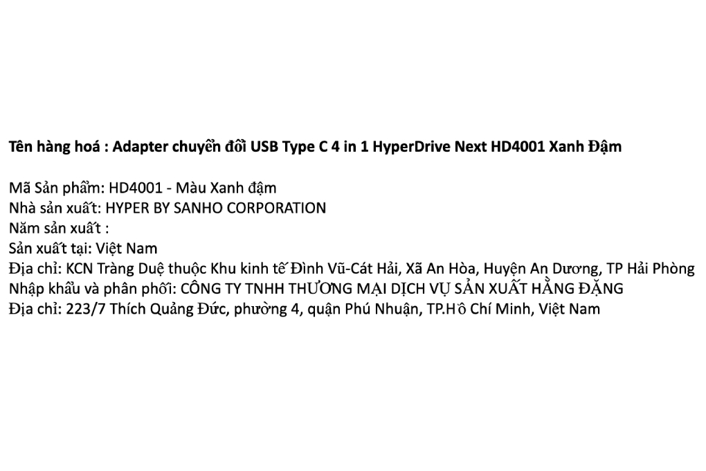 Adapter chuyển đổi Type C 4 in 1 HyperDrive Next HD4001 Màu Xanh đậm