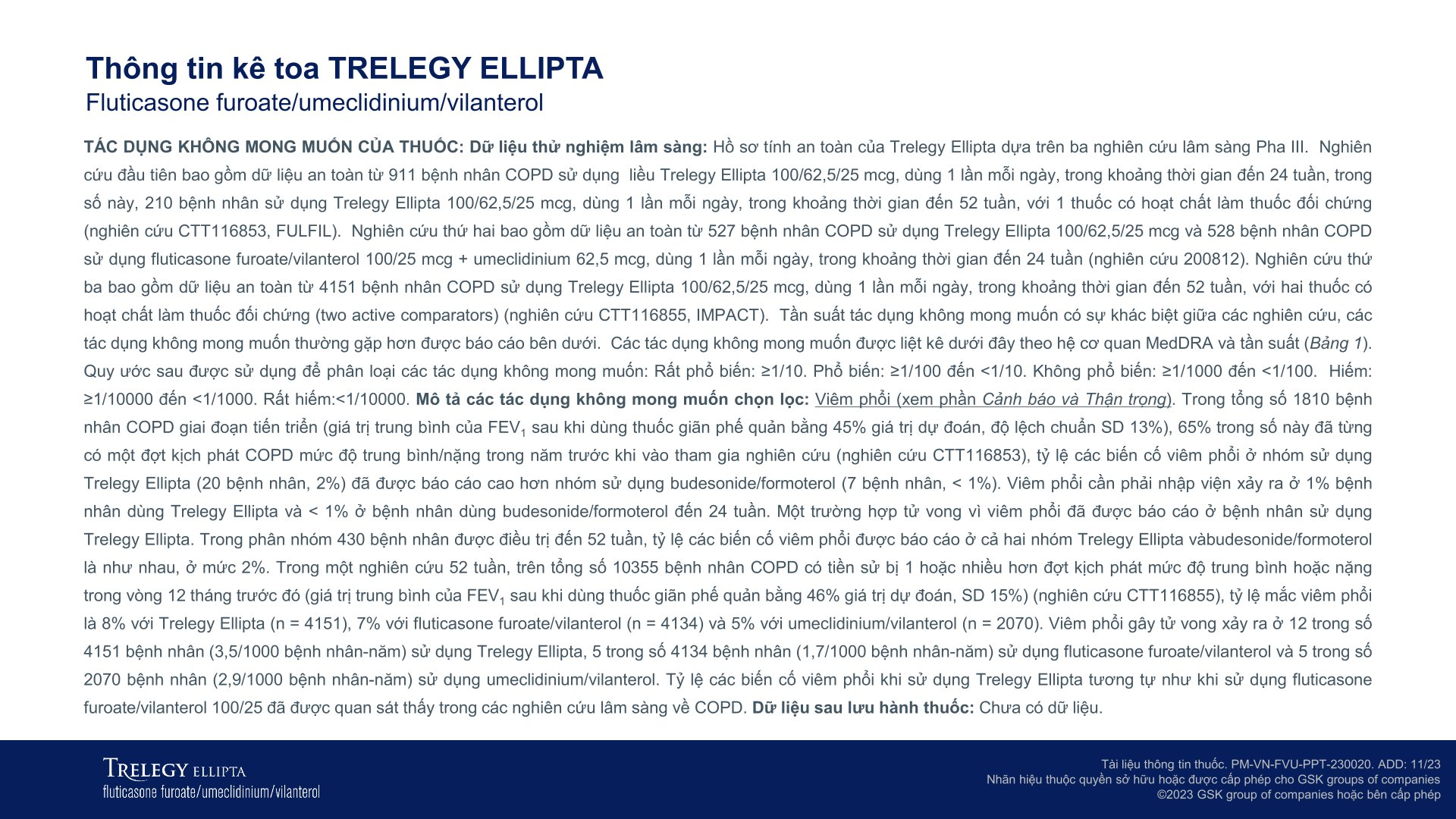 Bột hít phân liều Trelegy Ellipta 100/62,5/25 mcg giảm triệu chứng COPD lọ 30 liều hít - 9