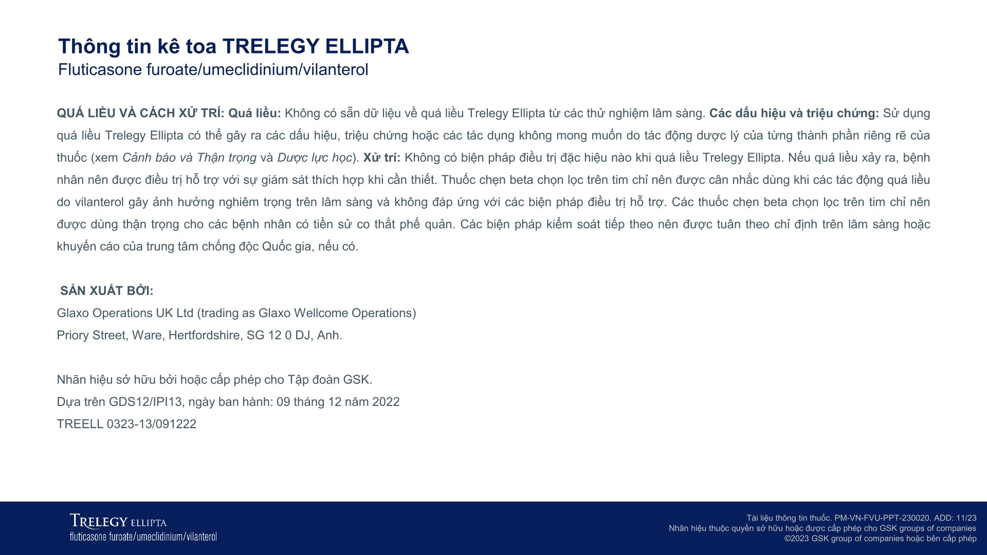 Bột hít phân liều Trelegy Ellipta 100/62,5/25 mcg giảm triệu chứng COPD lọ 30 liều hít - 12