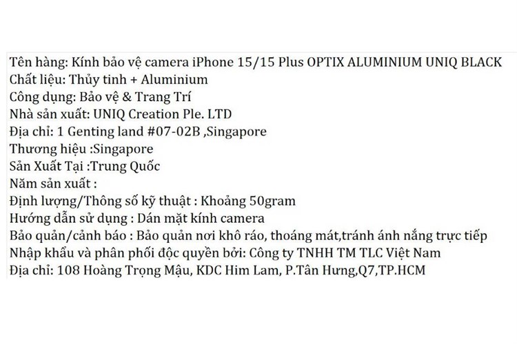 Miếng dán camera iPhone 15/15 Plus OPTIX ALUMINIUM UNIQ Màu Đen