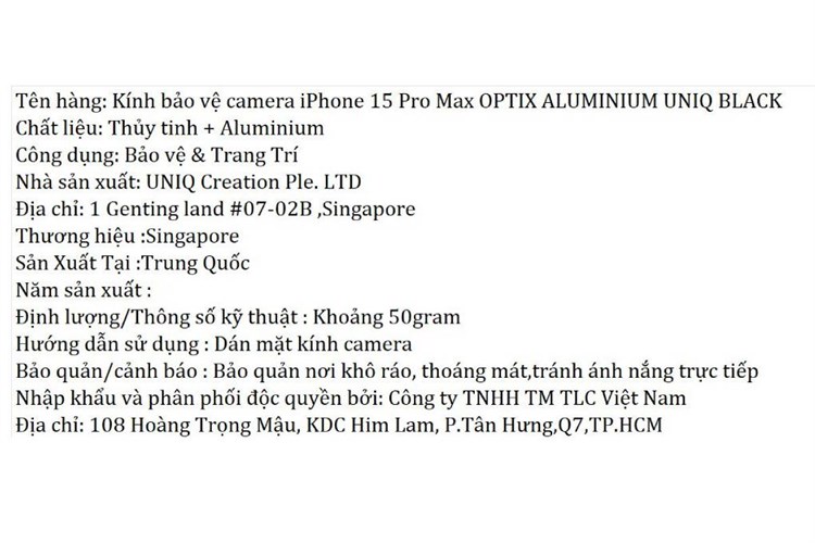 Miếng dán camera iPhone 15 Pro Max OPTIX ALUMINIUM UNIQ Màu Đen