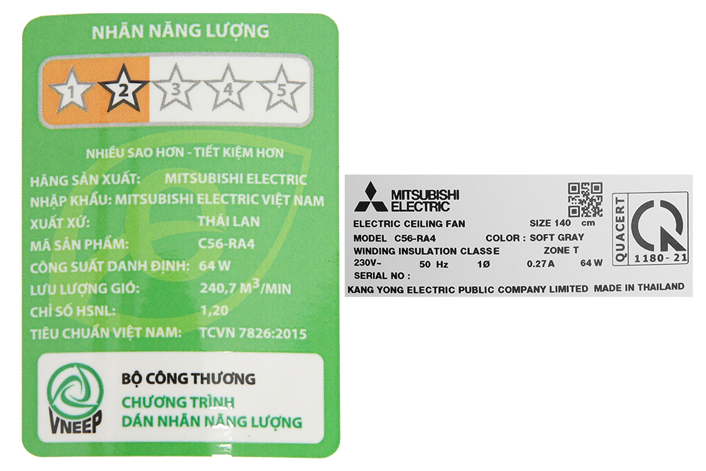 Quạt trần Mitsubishi Electric 4 cánh C56-RA4 SF-GY 64W Màu Trắng