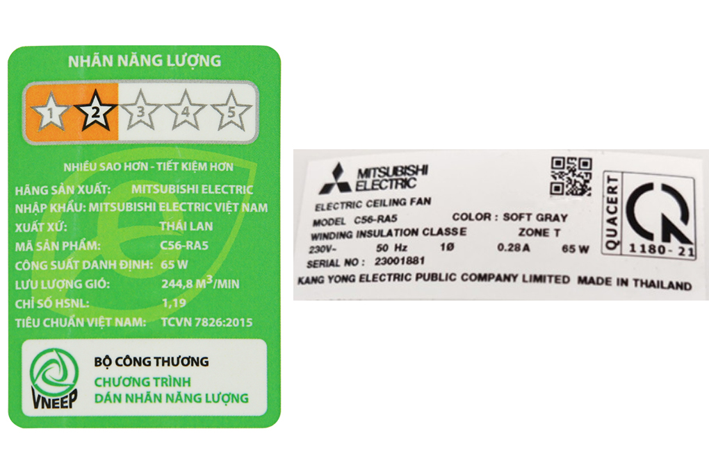 Quạt trần Mitsubishi Electric 5 cánh C56-RA5 SF-GY 65W Màu Trắng
