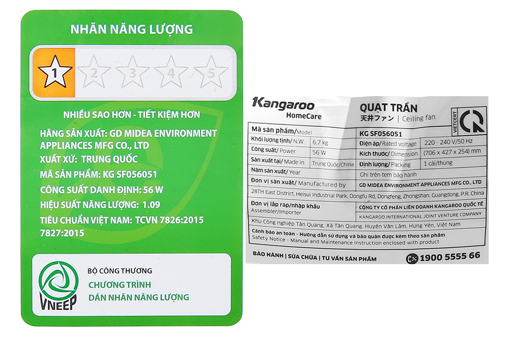 Quạt trần Kangaroo 5 cánh KGSF056051 56W Màu Trắng