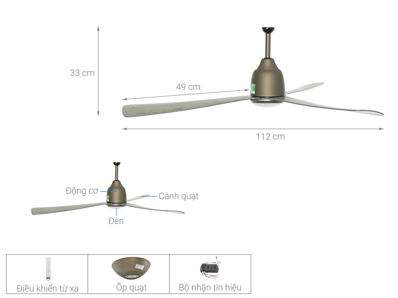 Quạt trần Mr.Vu 3 cánh Moza (GWO-MB) 33W