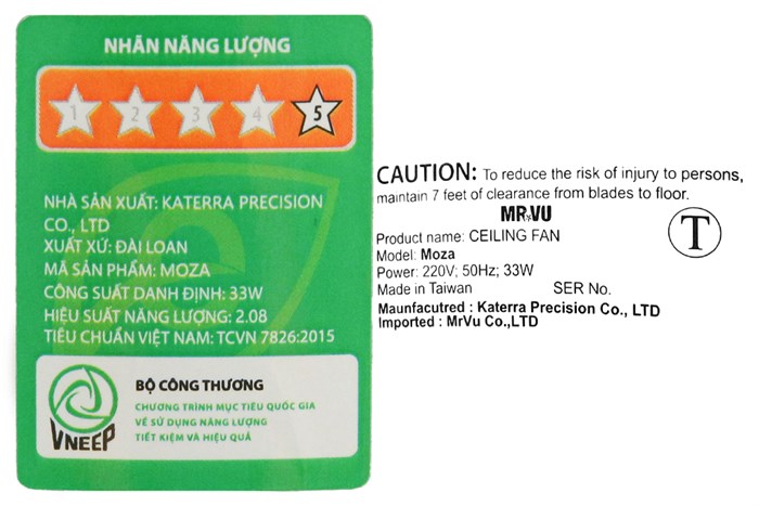 Quạt trần Mr.Vu 3 cánh Moza (GWO-MB) 33W Màu Nâu