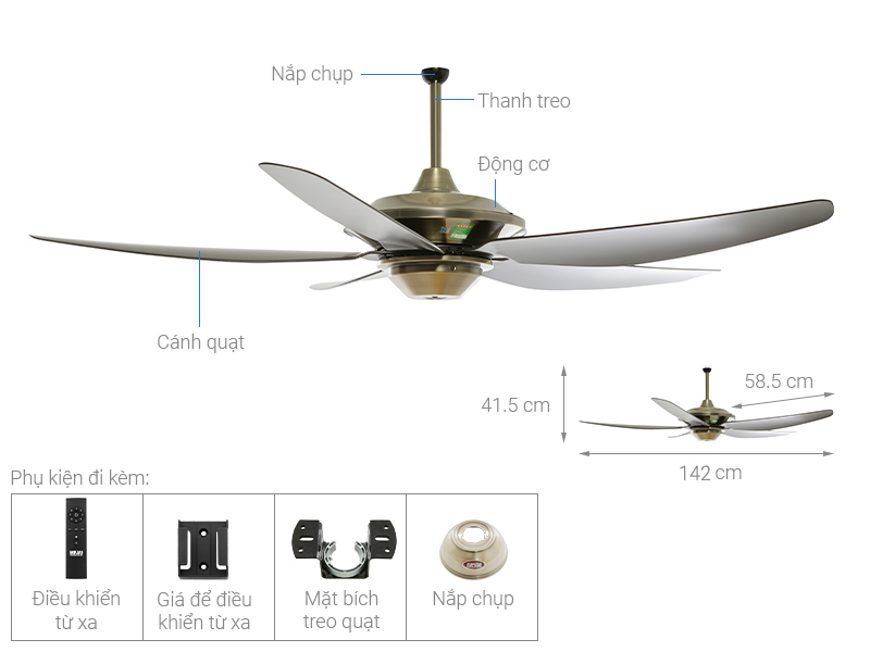 Quạt trần Mr.Vu 5 cánh Strong 100W