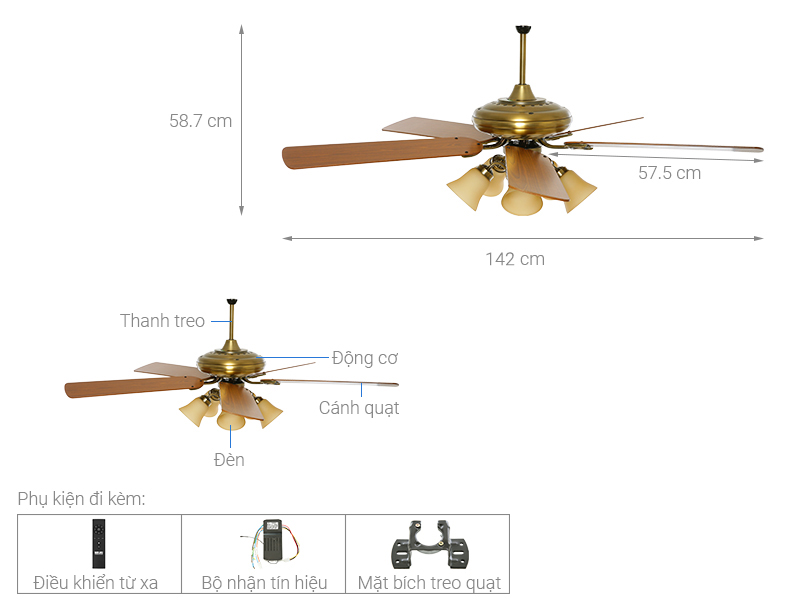 Quạt trần Mr.Vu 5 cánh Lotus 100W