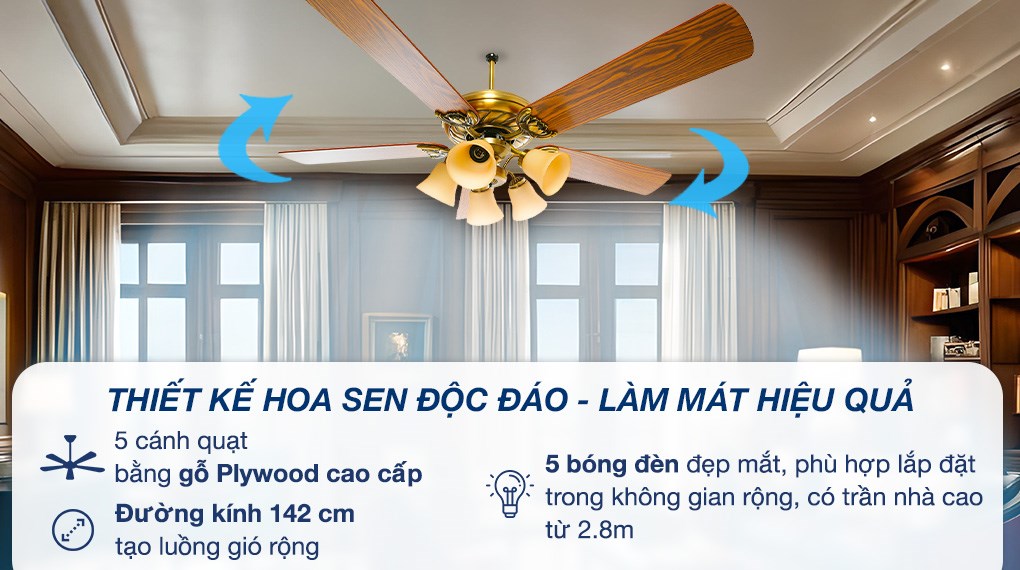Quạt trần Mr.Vu 5 cánh Lotus 100W