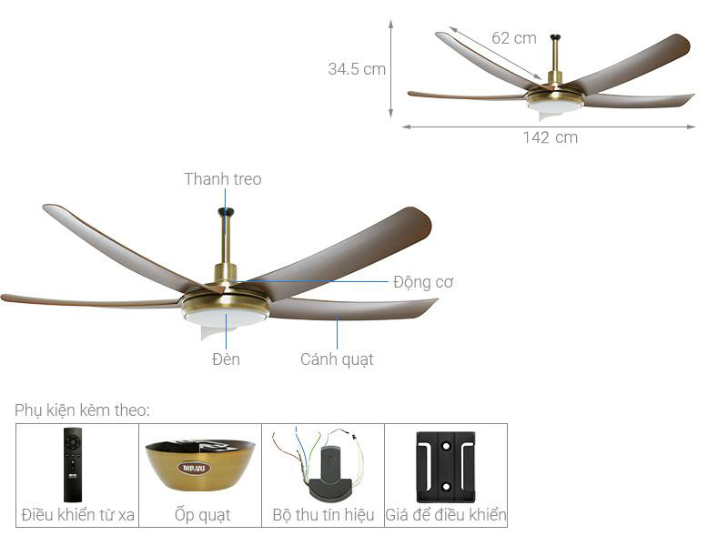 Quạt trần Mr.Vu 5 cánh Hero 50W