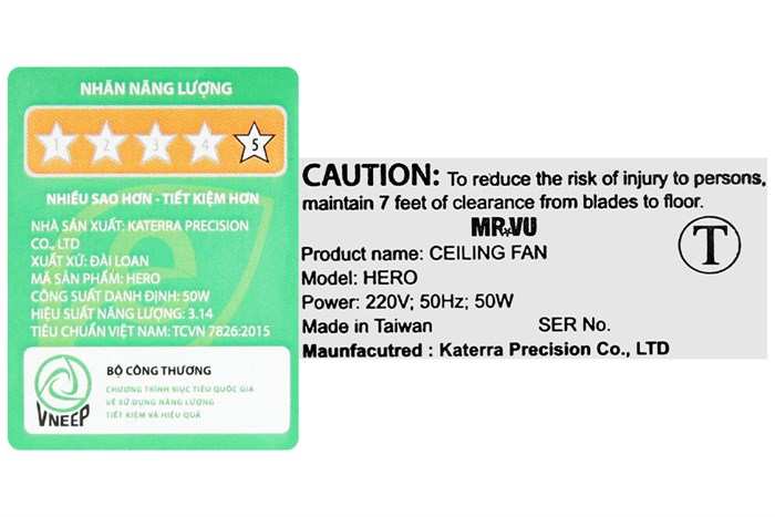 Quạt trần Mr.Vu 5 cánh Hero 50W Màu Nâu