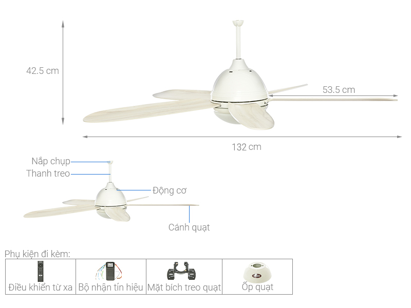 Quạt trần Mr.Vu 5 cánh Daisy (WH) 100W