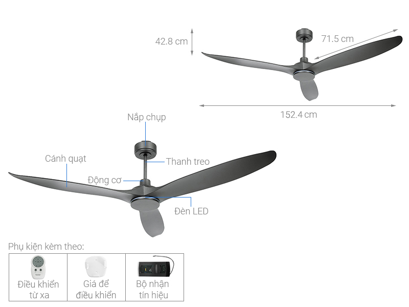 Quạt trần Benny 3 cánh BDC60RM 33W Đen