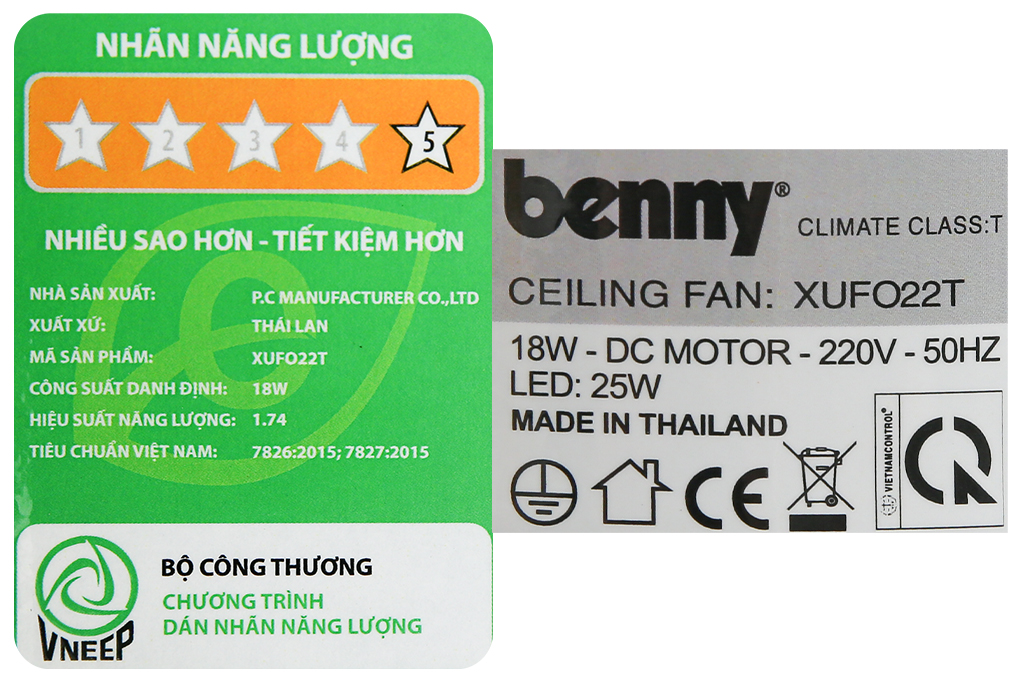 Quạt trần Benny 6 cánh XUFO22T 18W Đen Màu Đen