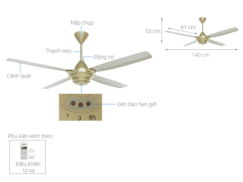Quạt trần KDK 4 cánh M56XR(GD) 59W