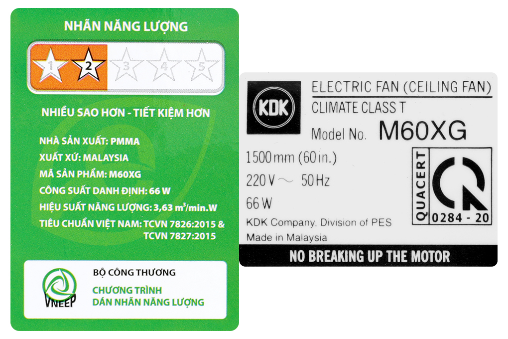 Quạt trần KDK 3 cánh M60XG(SIL) 66W Màu Bạc