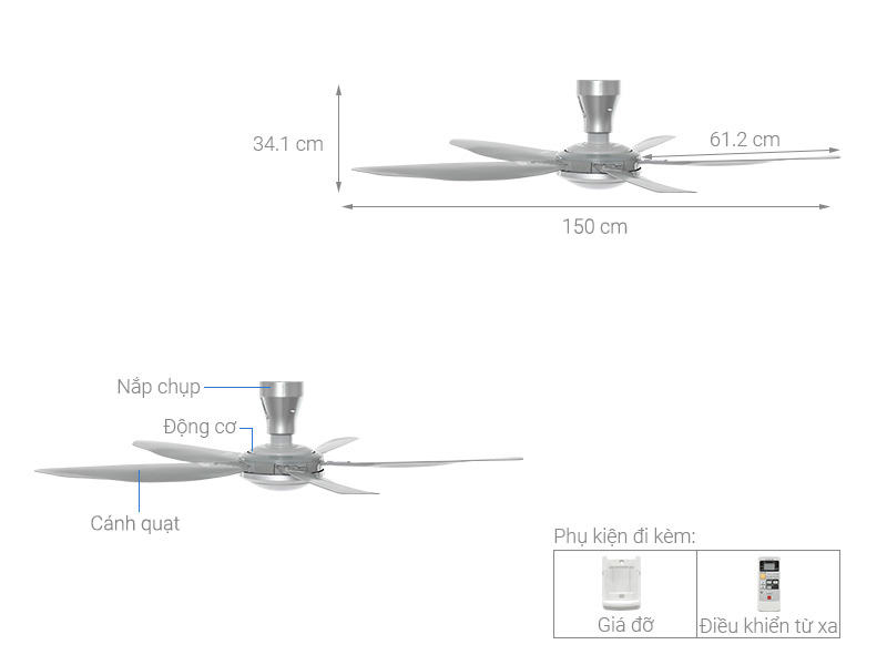 Quạt trần KDK 5 cánh V60WK(GY) 76W