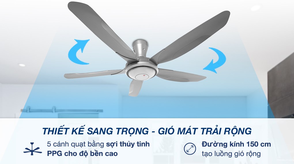 Quạt trần KDK 5 cánh V60WK(GY) 76W