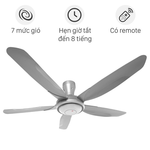 Quạt trần KDK V60WK - 5 cánh, màu xám, công suất 76W