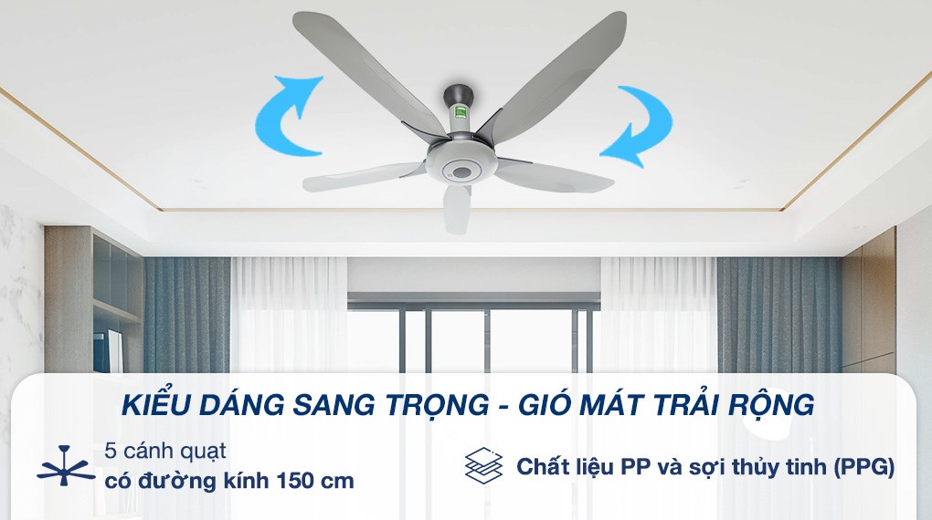 Quạt trần KDK 5 cánh Z60WS(GY) 76W