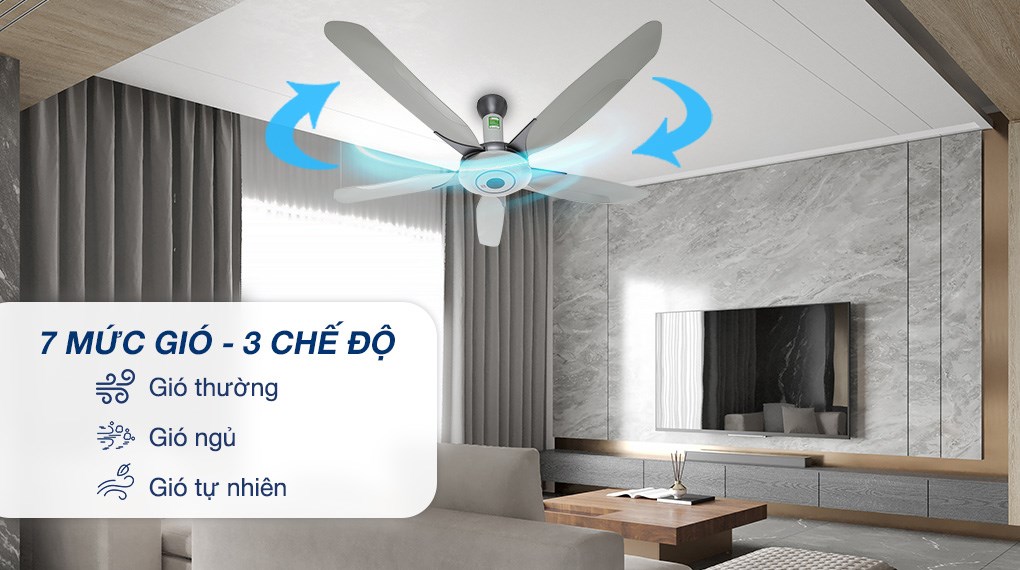 Quạt trần KDK 5 cánh Z60WS(GY) 76W