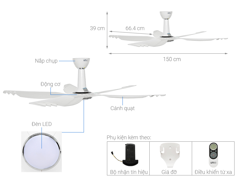 Quạt trần AC 5 cánh DC inverter ACF04D605 50W Trắng
