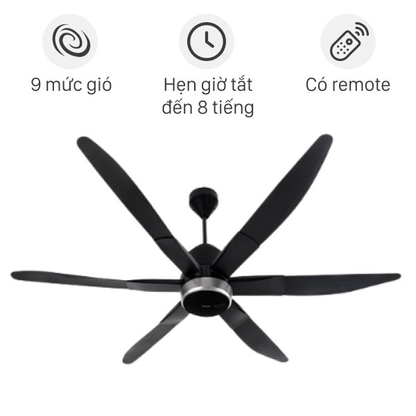 Quạt trần Panasonic F-70ZBP 6 cánh, màu đen, công suất 51W