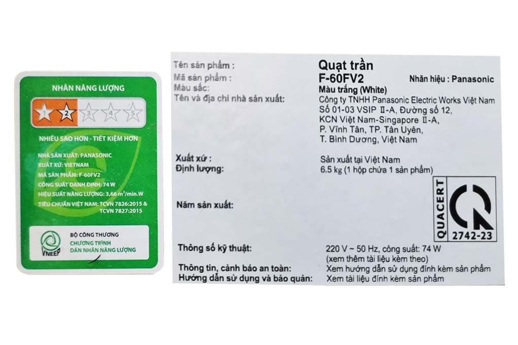 Quạt trần Panasonic 3 cánh F-60FV2-MS 74W Màu Trắng