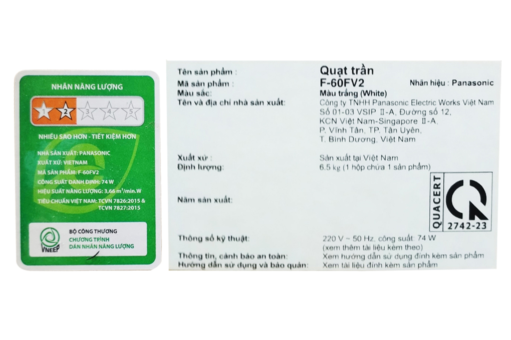 Quạt trần Panasonic 3 cánh F-60FV2 74W Màu Trắng