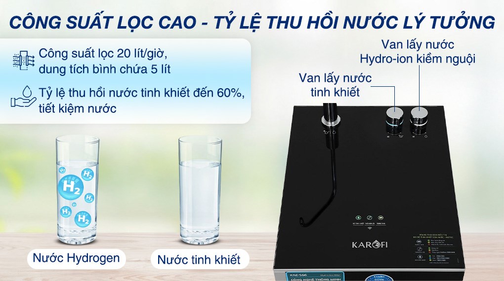Máy lọc nước RO Hydrogen ion kiềm Karofi KAE-S66 12 lõi - 6