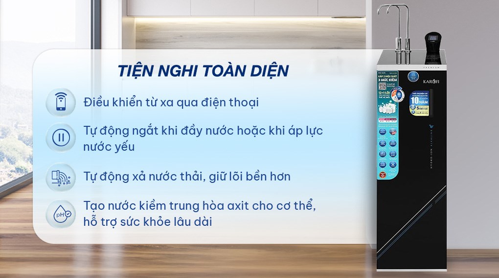 Máy lọc nước RO nóng nguội lạnh Hydrogen ion kiềm Karofi KAE-S695 13 lõi - 13