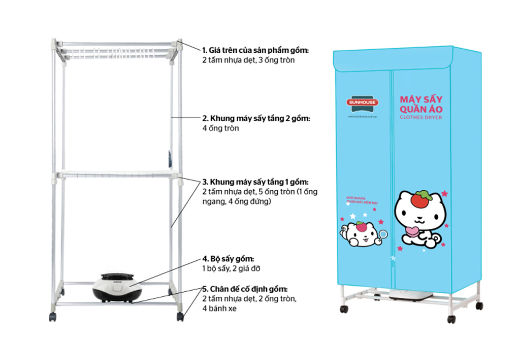 Tủ sấy quần áo Sunhouse 10 kg SHD2702 Màu Xanh