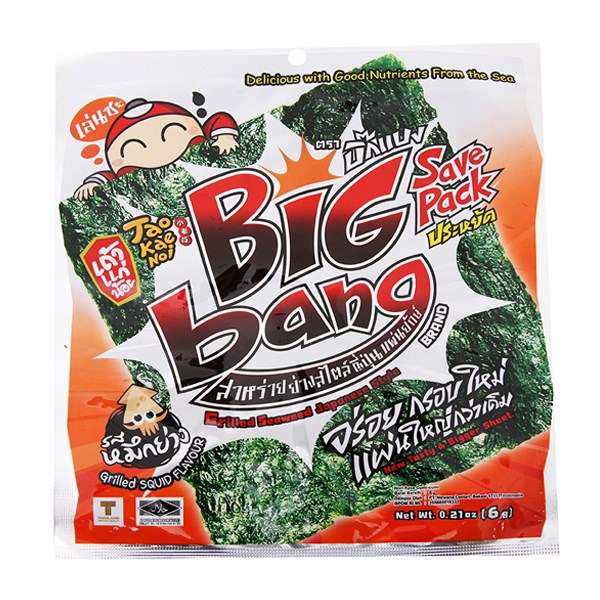 Snack rong biển vị mực Tao Kae Noi Big Bang 6g (từ 1 tuổi) - AVAKids.com
