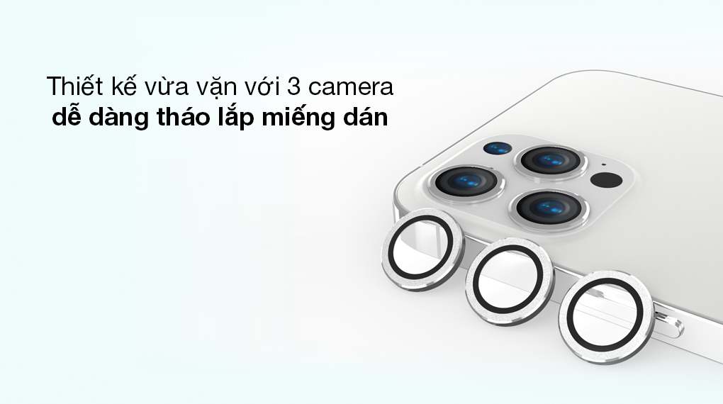 Miếng dán kính camera iPhone 13 Pro/13 Pro Max Mipow Bạc - Thiết kế cho phép dán gỡ đơn giản, tiện lợi mọi lúc