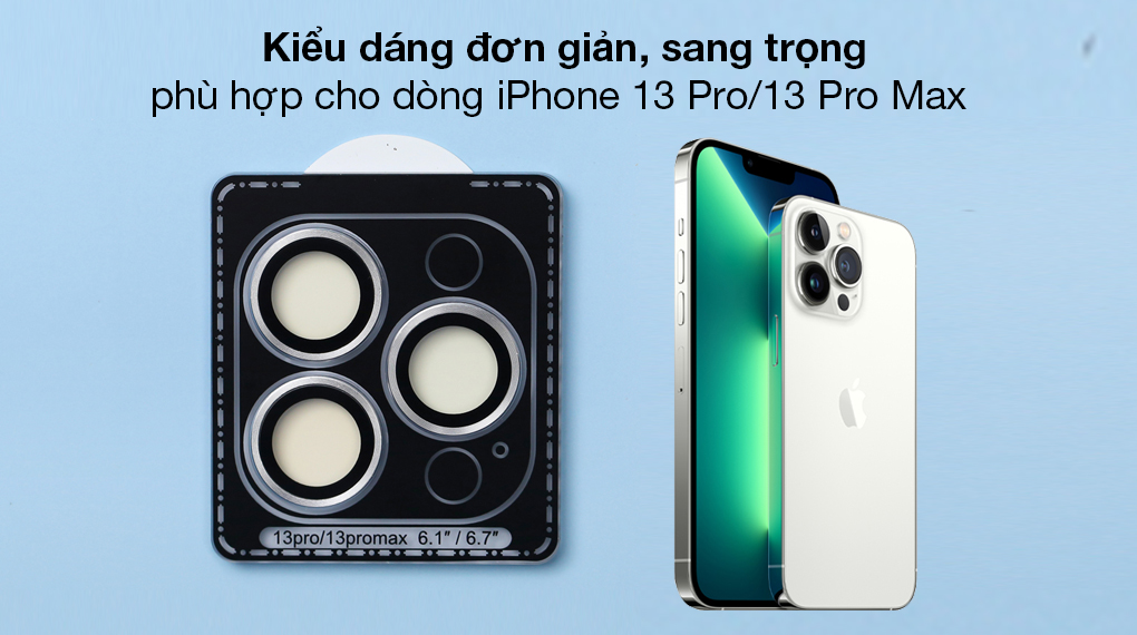 Miếng dán kính camera iPhone 13 Pro/13 Pro Max Mipow Bạc - Đường nét sắc sảo có màu bạc thời trang