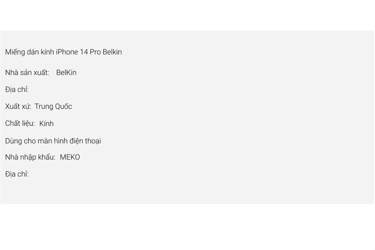 Miếng dán kính iPhone 14 Pro Belkin Màu Trắng
