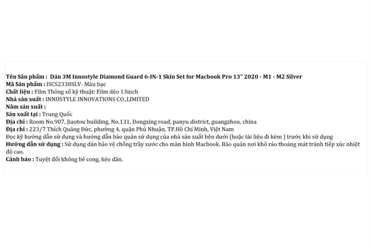Bộ dán Macbook Pro 2020 - M1 - M2 13 inch 6 IN 1 ISCS2338 Màu Bạc