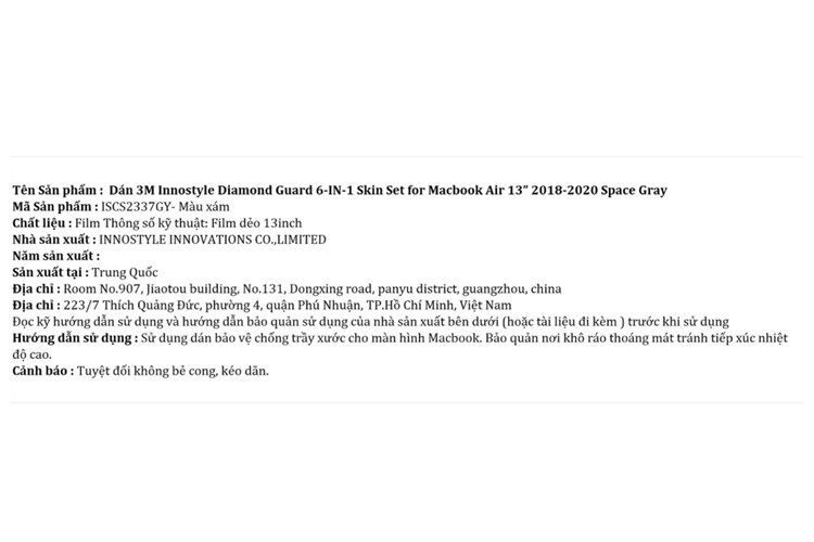 Bộ dán Macbook Air 2018-2020 13 inch 6 IN 1 ISCS2337 - Innostyle Màu Xám