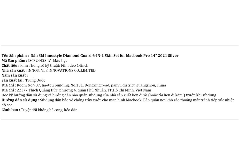 Bộ dán Macbook Pro 2021 14 inch 6 IN 1 ISCS2442 - Innostyle Màu Bạc