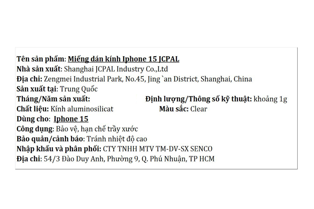 Miếng dán kính cường lực iPhone 15 JCPAL Màu Trắng