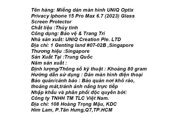 Miếng dán kính cường lực chống nhìn trộm iPhone 15 Pro Max UniQ Màu Đen