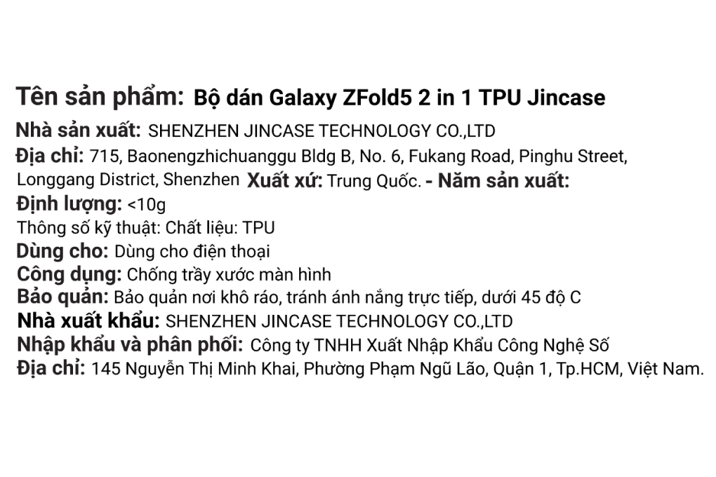 Bộ dán Galaxy ZFold5 2 in 1 TPU Jincase Màu Trắng