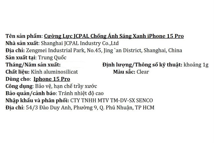 Miếng dán kính cường lực chống ánh sáng xanh iPhone 15 Pro JCPAL Màu Trắng