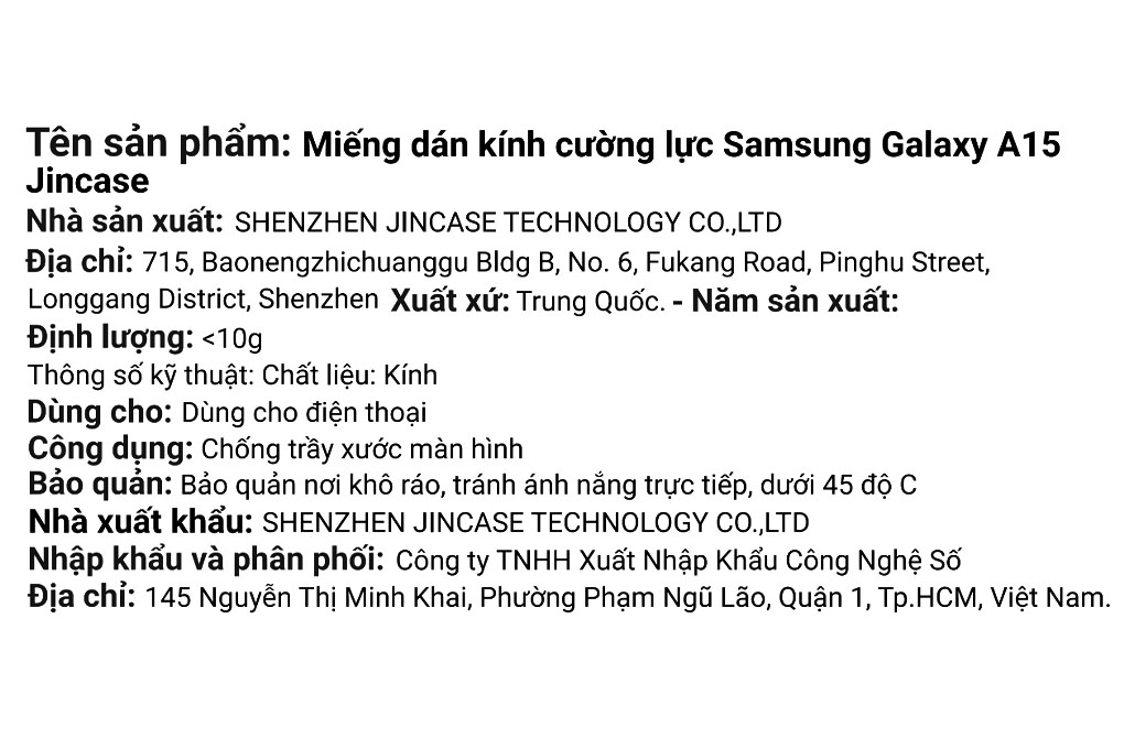 Miếng dán kính cường lực Samsung Galaxy A15/M15 Jincase Màu Trắng