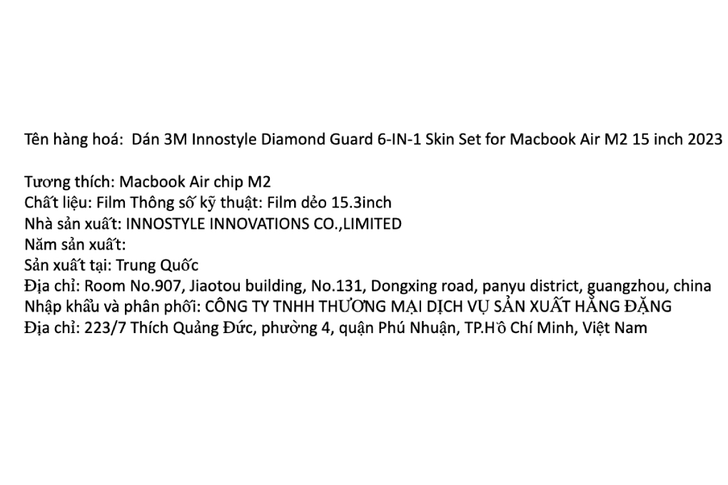 Bộ dán Macbook Air M2/M3/M4/M5 15 inch 6 IN 1 ISCS2941 - Innostyle - 3